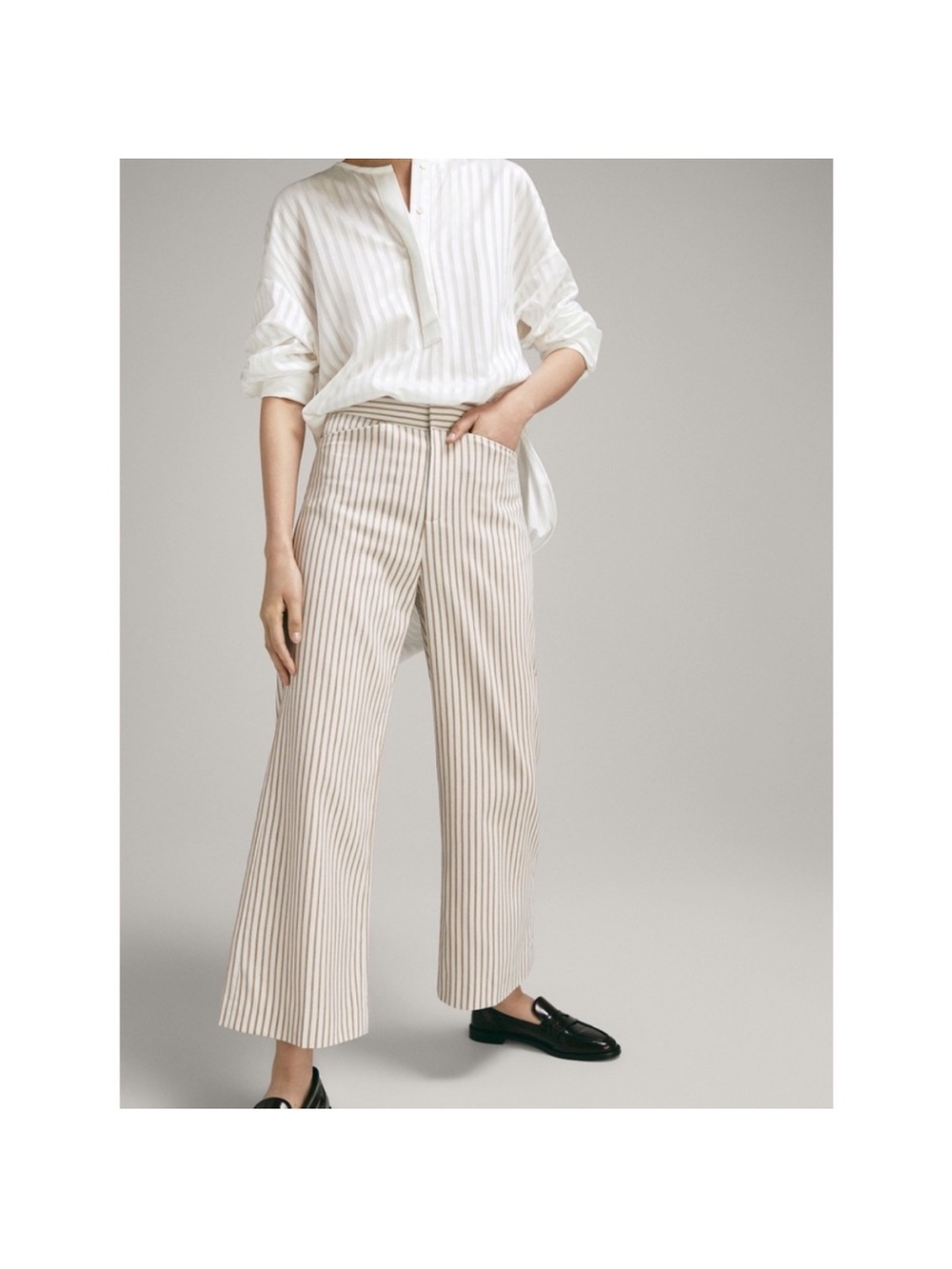 Massimo Dutti White Trousers with Black Vertical Stripes 8